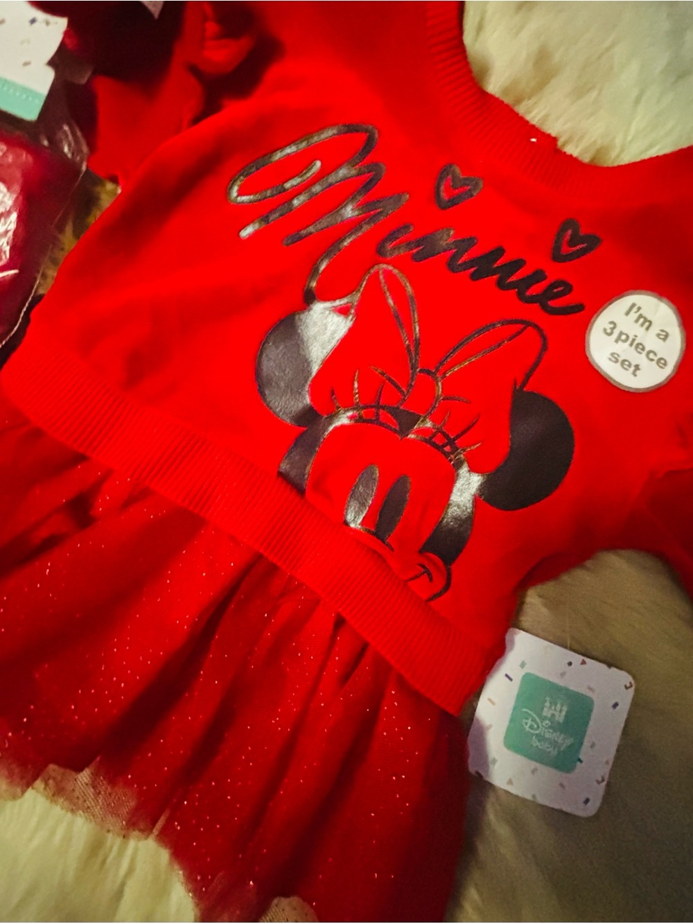 Disney Minnie Mouse Baby Girl Red Dress 3 Piece Set Size 3-6M - Picture 4 of 9